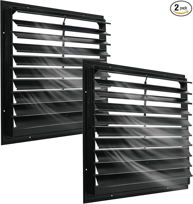 AIWFL 20 Inch Aluminum Automatic Gravity Shutter Louver Vent, 2 Pack Square Automatic Exhaust Shutter Louver Vent for Greenhouses, Garages, Attics, Workshops, Barn