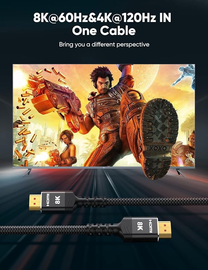 Highwings 8K HDMI Cable 2.1 2-Pack 6.6FT, Slim 48Gbps High Speed HDMI Braided Cord-4K@120Hz 144Hz 8K@60Hz, HDCP 2.2&2.3, Dynamic HDR,eARC,DTS:X,RTX 3090,Compatible with Roku TV/HDTV/PS5/Blu-ray