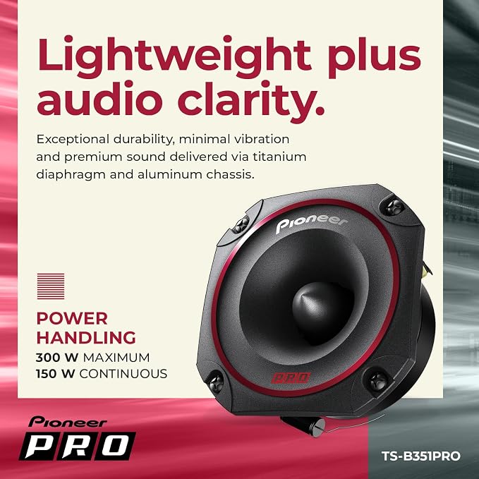 Pioneer P.R.O. Series TS-B351PRO 3.5” Tweeters (Pair) – 250W Max, Perfect for high-SPL Builds and pro-Level car Audio, Bullet Style Tweeter