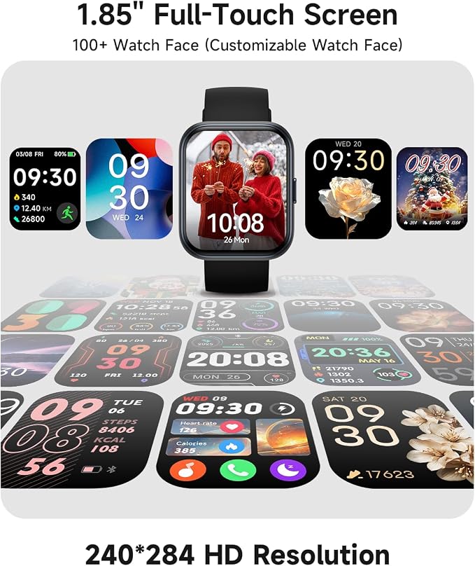 Woneligo Smart Watch for Women, Answer/Make Calls, Alexa Built-in, 1.85" Touch Screen Fitness Tracker for Android & iPhone, Heart Rate/Sleep/SpO2 Monitor Smartwatch, Waterproof (Black)