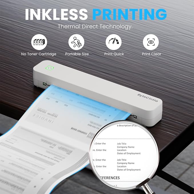 C80 Portable Printers Wireless for Travel, Inkless Thermal Bluetooth Mobile Printer, Compatible with iPhone & Laptop, Supports 8.5" x 11" US Letter A4, for Home Office, Car, Tattoo Stencil