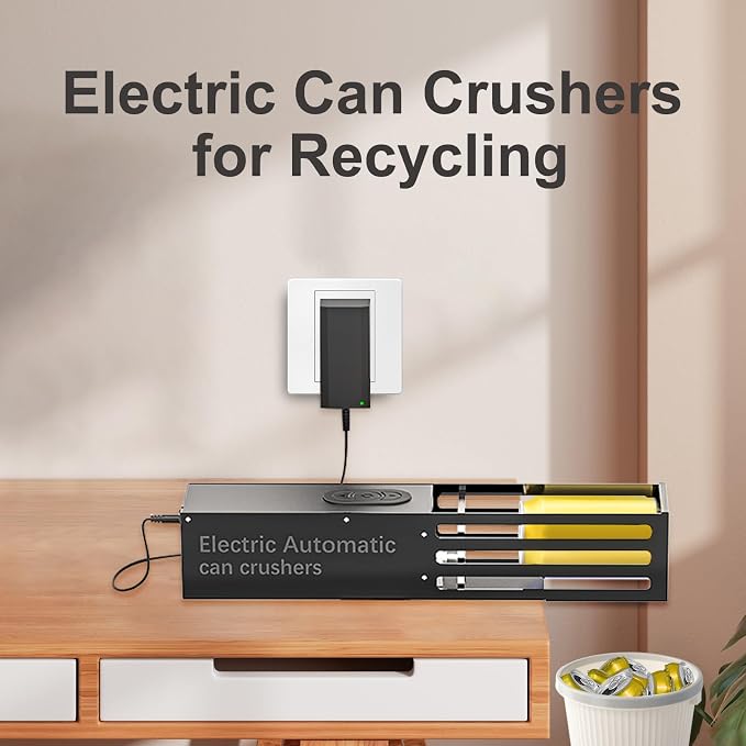 Electric Can Crusher, Automatic Can Crushers Wall Mounted for Recycling 8oz, 12oz & 16oz Cans, Fill 1 can at a Time, for Recycling Aluminum Seltzer, Cola, Beer Cans