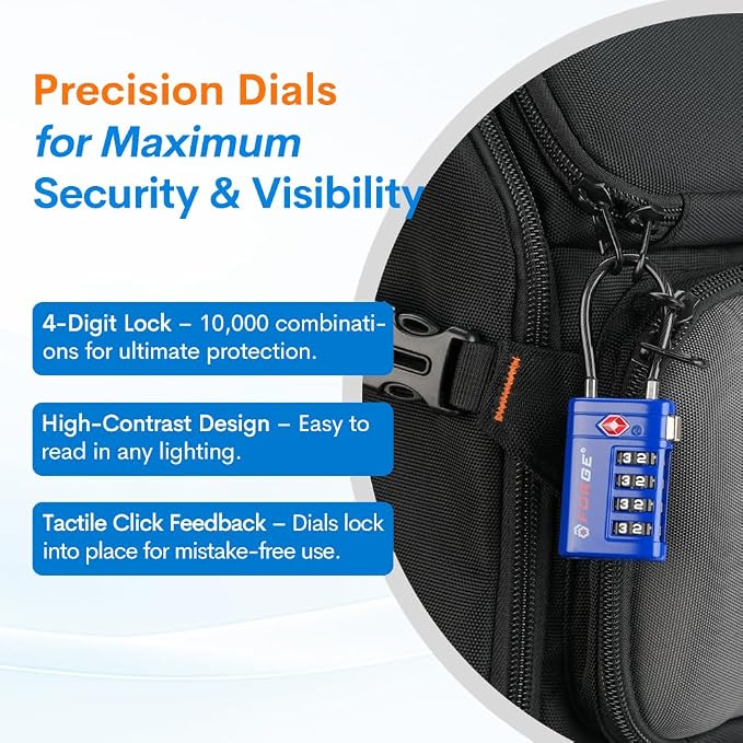 Forge TSA Approved Luggage Locks 4 Digit Combination TSA Travel Locks with TSA008, Open Alert Indicator, Zinc Alloy Body for Luggage, Suitcase, Backpack, and More. 4 Locks.