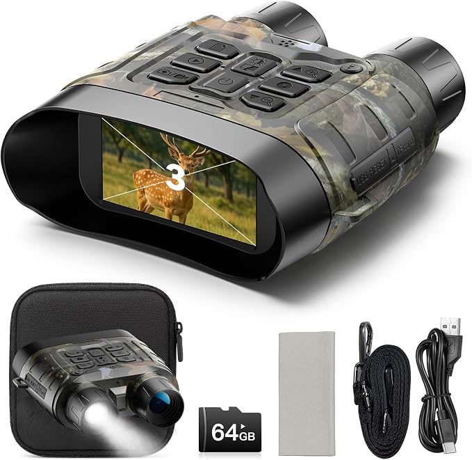 Night Vision Goggles, Full-Color 4K HD Infrared Goggles Night Vision Binoculars for Hunting with 64GB TF Card - Digital Electronics Gift - Perfect for Wildlife Observation, Security Surveillance