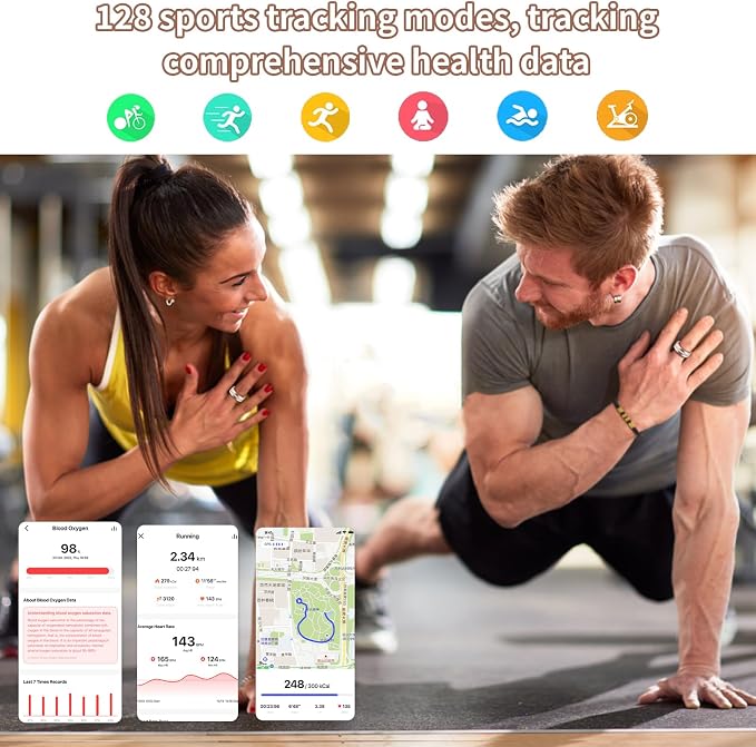 Smart Ring for Women & Men - Health & Fitness Tracker with Heart Rate, Blood Oxygen, Sleep Monitoring, 128 Sports Modes, IP68 Waterproof, Gesture Control, No Subscription Fees (9#)
