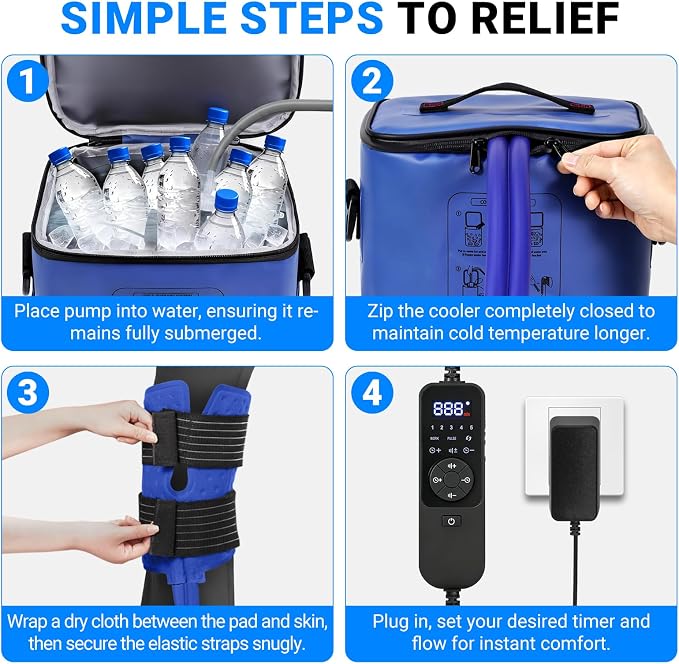 Cold Therapy Machine, Programmable Timer Ice Machine for Knee After Surgery, Portable Knee Ice Machine with Quiet Pump, Continuous Cold Flow, 12H Cooling, Knee Replacement, Swelling Reduction