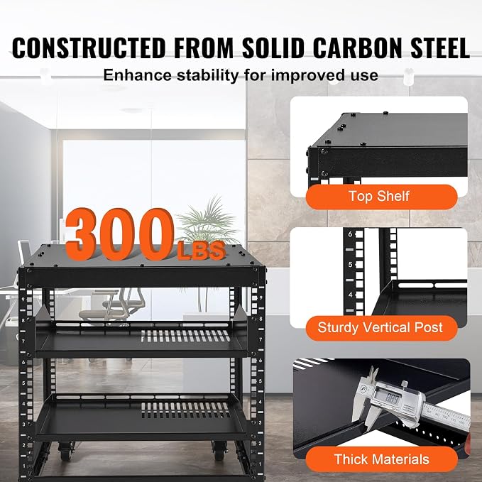 VEVOR 9U Open Frame Server Rack, 23''-40'' Adjustable Depth, Free Standing or Wall Mount Network Server Rack, 4 Post AV Rack with Casters, Holds All Your Networking IT Equipment AV Gear Router Modem