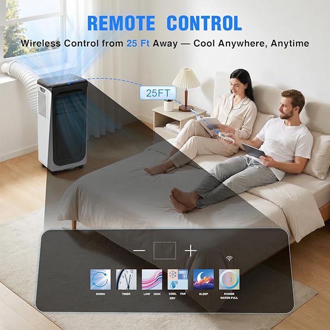 12000 BTU Portable Air Conditioner, 3-in-1 AC Unit with Cool/Dehumidify/Fan, Quiet Portable AC for Bedroom with Remote Control, Cools Up to 550 Sq.Ft, Window AC Unit Alternative with 360° Wheels