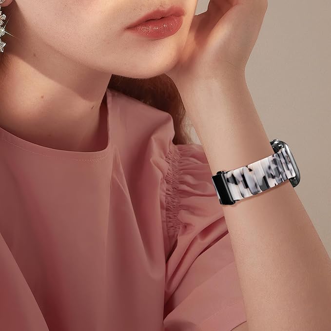 V-MORO Resin Band Compatible with Apple Watch Series 11/10 41mm/40mm/38mm/42mm Women Men Fashion Strap for iWatch Series 9/8/7/6/5/4/3/2/1/SE/SE 2 Lightweight Bracelet (Classic Ivory Tortoise-Black)