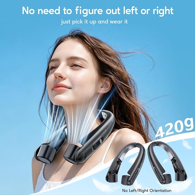Portable Neck Fan with Cooling Plates, 6000mAh Rechargeable Wearable Fan with 1-100 Speed Control, Hands-Free Personal Cooling Fan with Digital Display, Adjustable Air Outlets for Travel Outdoor