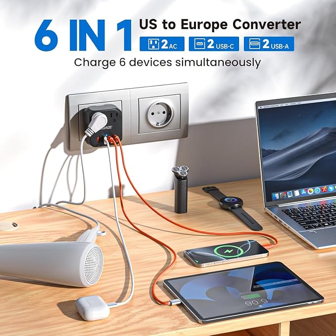 DOACE 2000W 220V to 110V Converter for European Travel for Hair Dryers, Voltage Converter US to Europe with Fast Charging Power Converter Adapter Combo with 4 USB Ports Step Down Transformer