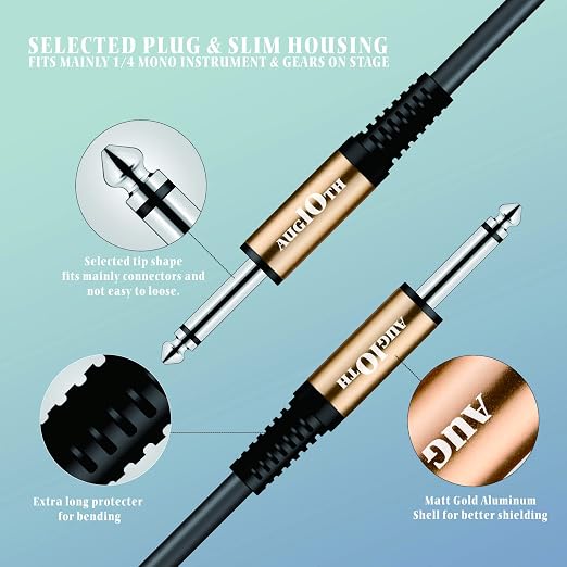 Guitar Cable 6 ft, Stage Electric Instrument Bass Cable AMP Cord 1/4 Straight to Straight Blue