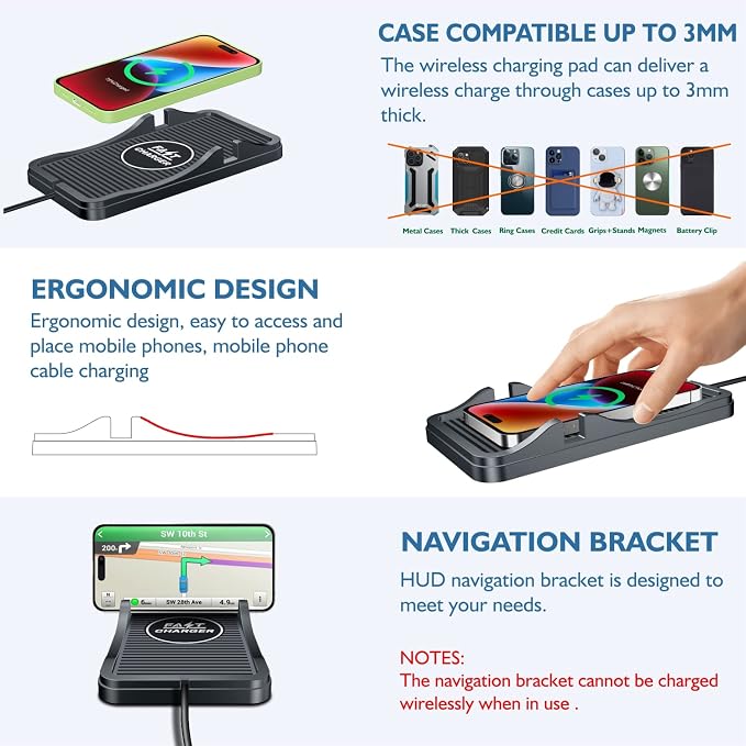 Wireless Charging Pad for Car 15W 10W 7.5W Qi Fast Wireless Car Charger Pad Car Phone Holder Wireless Charger Mount for iPhone 14 13 12 Pro Max 11 8 Plus X XR Xs Samsung S21 S20 S10 S9 Note 9 LG