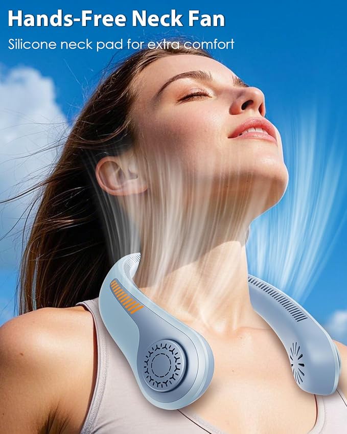 Portable Neck Fan Rechargeable Wearable Personal Fan Blow Cold Air, 5 Speeds, USB Battery, Neck Cooler with Neckbrace, Gift for Men Women, Sports, Gardening, Home, Outdoors, Travel, Camping