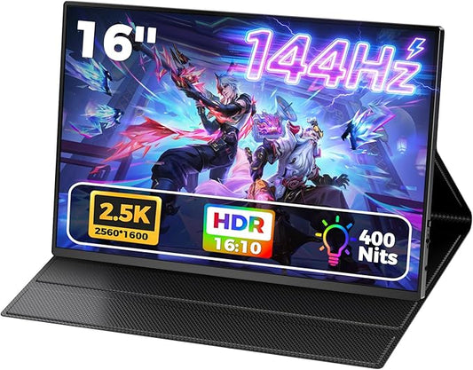16" 2.5K Portable Monitor,2560x1600 QHD 16:10 400 Nits Portable Gaming Monitor for Mac Laptop Phone PS4/5 Xbox Switch,External Second Screen Built-in Speakers
