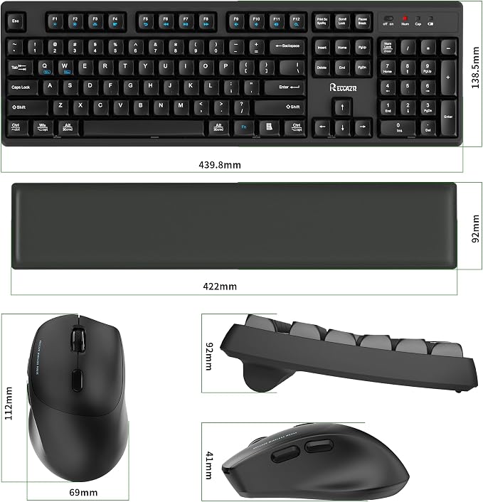 Wireless Keyboard and Mouse Combo,2.4G Full Size Wave Keys Ergonomic Keyboard with Wrist Rest for Natural Typing, 3 DPI Adjustable Ergonomic Mouse for Computer/Laptop/Windows/Mac (Black Graphite)