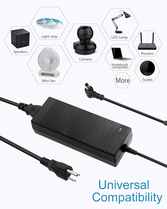 ALITOVE 24V Power Supply Adapter 100-240V AC to DC 24 Volt 5A 120W Converter 24 Vdc 5amp 4.5A 4A LED Driver Transformer 5.5x2.5mm Plug for LED Strip Light DC Pump Fan Monitor Massage Chair, 5-Pack