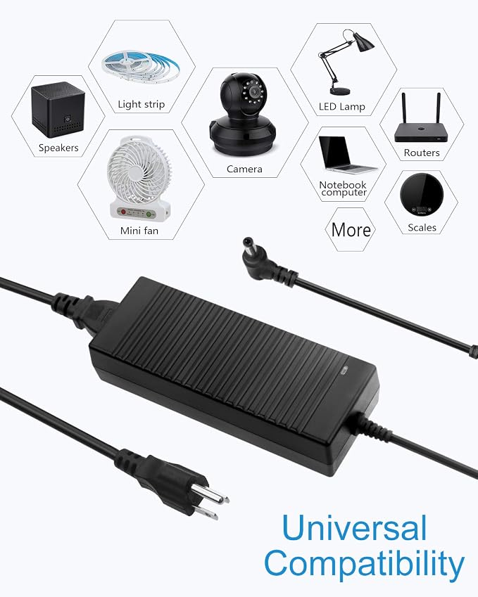 ALITOVE 12V 10A Power Supply Adapter 100-240V AC to DC 12 Volt 10amp 120W Converter 9.5A 9A 8.5A LED Driver Transformer 5.5x2.5mm Plug for LED Strip Light DC Pump LCD Monitor CCTV Camera, Pack of 5