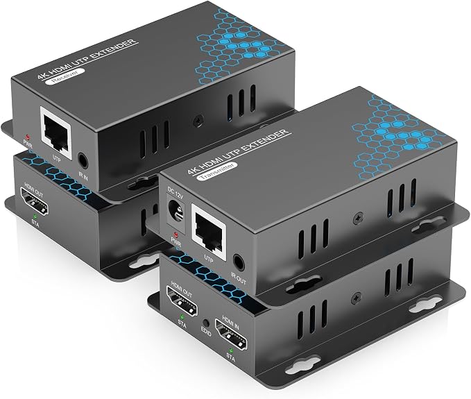 4K HDMI Extender Over Ethernet CAT5e/CAT6/6a/CAT7 230FT 4K@30Hz | Equipped with IR, Loop Out, POC & EDID for Home Theater, Office, Church, Classroom & Outdoor Screen, with Mounting Holes