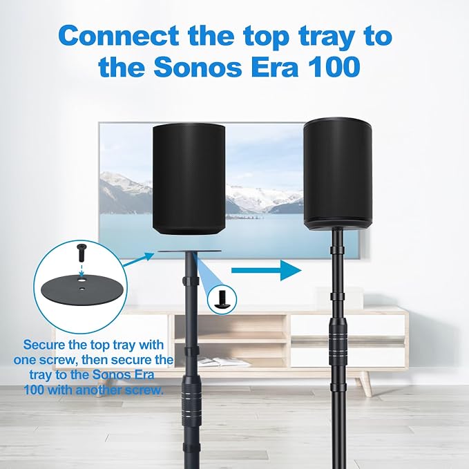 Speaker Stands for Sonos Era 100 or Era 100 SL,Adjustable Height from 33" to 47",Easy DIY Assembly,HD-628,2 Packs,Black