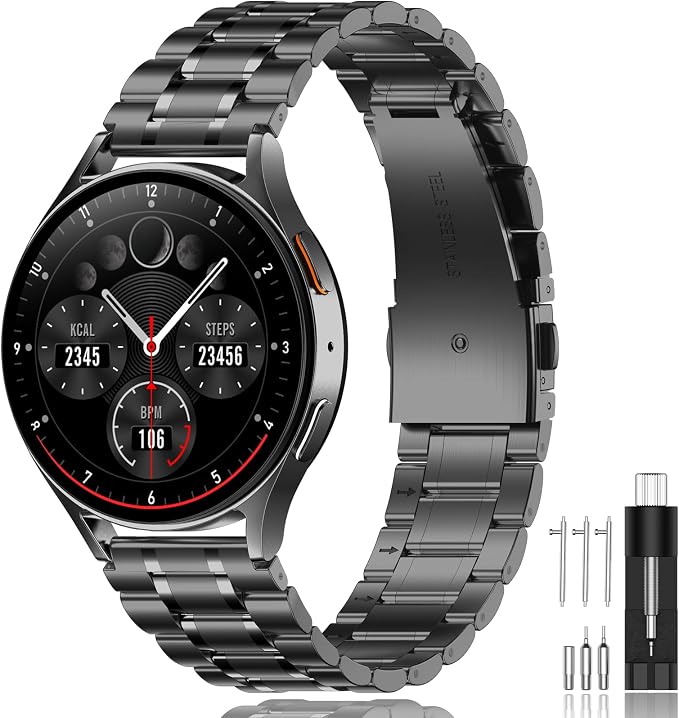 SUPLINK Band Compatible with Samsung Galaxy Watch 7 6 5 4 44mm 40mm/Galaxy Watch 6 4 Classic Band 43mm 47mm 46mm 42mm/Active 2 40mm 44mm/3 41mm,20mm Stainless Steel Metal Replacement Women Grey