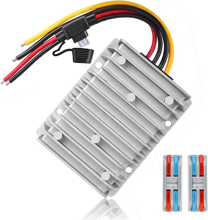 BZONE 24V 36V 48V to 12V 30A 360W Converter Step Down Voltage Reducer with Fuse & Connectors DC to DC Buck Converter 12V Golf Cart Voltage Regulator Waterproof Transformer for Golf Cart