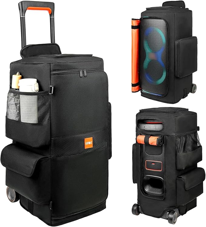 Speaker Case Compatible with JBL PartyBox 320,Bottomless Speaker Dust Cover Storage Bag Fits for JBL PartyBox 310 for Outdoor Travel,Black+Orange,Portable Cover Only,(Without Wheels and Pull Rod)