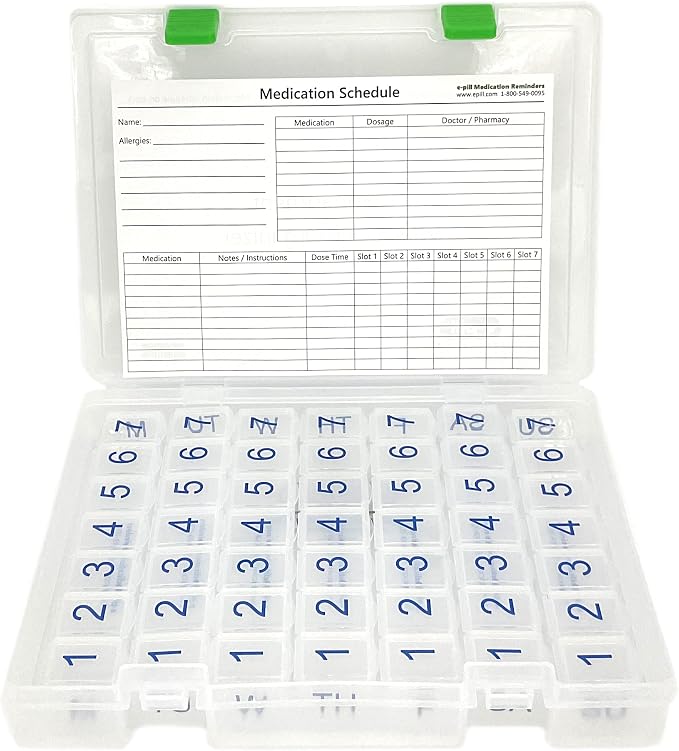 e-Pill 7 Times a Day x 7 Day Clear Weekly Pill Organizer, Vitamin, and Medicine Pillbox with Clear Case