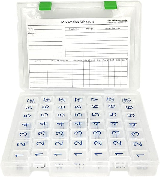 e-Pill 7 Times a Day x 7 Day Clear Weekly Pill Organizer, Vitamin, and Medicine Pillbox with Clear Case