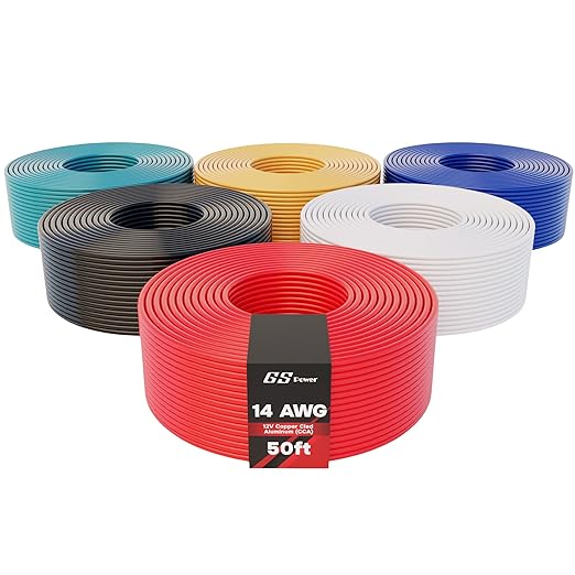 GS Power 300ft CCA 14 Gauge Wire Automotive, 50ft Roll, 6 Colors, 14 AWG 12v, Speaker Electrical Wire Low Voltage Primary for Car Stereo Audio Trailer Harness Hookup Wiring DIY
