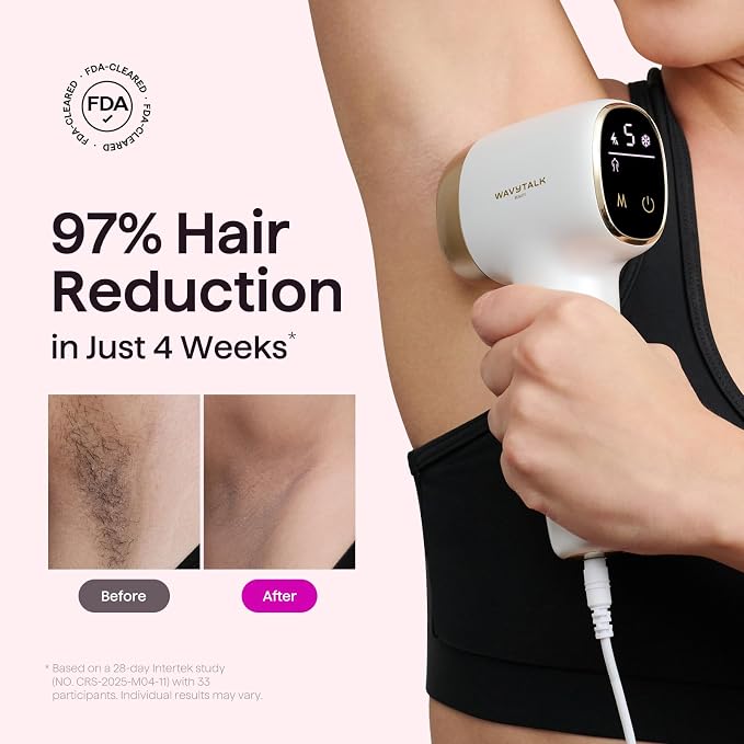 Wavytalk IPL Hair Removal Device, Bare It with Precision Roller for Face Body Bikini – Long-Lasting & Painless, 24J Dual-Pulse & Ice Cooling, At-Home Use for Women and Men, Corded