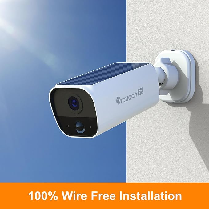 TOUCAN Solar Wireless Security Camera S5 2K HD Video Outdoor Battery Camera with Solar Panel, Motion Detection, Wide Angle, Two-Way Audio, Night Vision, No Subscription Required (2 Cam Pack)