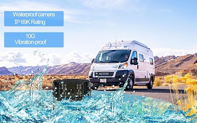 7" Rear View Backup Camera System with 2 AHD 1080P Cameras - IP69K Waterproof, 10G Vibration Proof for Trucks, Tractors, RV, Heavy Duty Equipment, Industrial Grade, Enhanced Safety Reversing