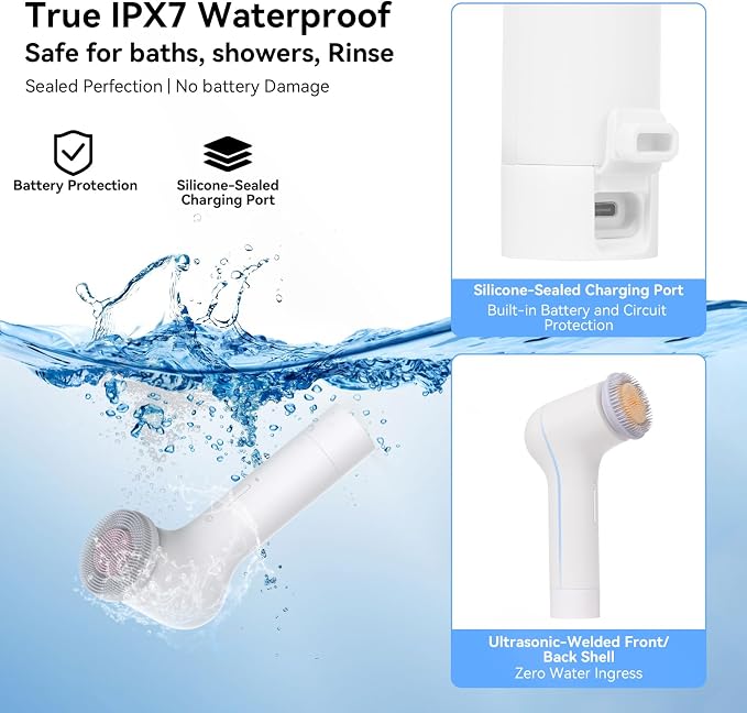 Electric Facial Cleansing Brush - Rechargeable Silicone Face Scrubber exfoliator, Face wash Machine, Pore Cleansing Brush for Women and Men,3Speeds,Waterproof, Exfoliating & Massage, White