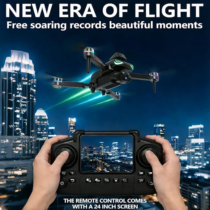 Drone with camera for adults, screen on controller, drone with obstacle avoidance, 2 Batteries, Optical Flow Positioning, One-Touch Takeoff/Landing, drone with camera for kids, toys for boys