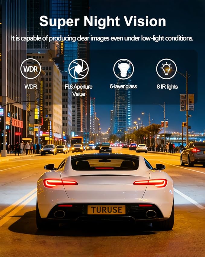 4 Channel Dash Cam,360 Degree, Front and Rear Inside Dash Cam for Cars, APP Control, Built-in WiFi,8 IR Night Vision, Parking Mode, Loop Recording, Fre 64G SD Card, Voice Control,3K+1080P x3