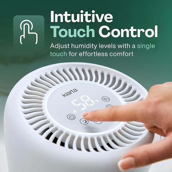 Smart Evaporative Humidifier for Bedroom with App Control & 3L Tank – Mist-Free, No White Dust – Quiet Operation for Better Sleep – Beige Humidifier Klarta Humea