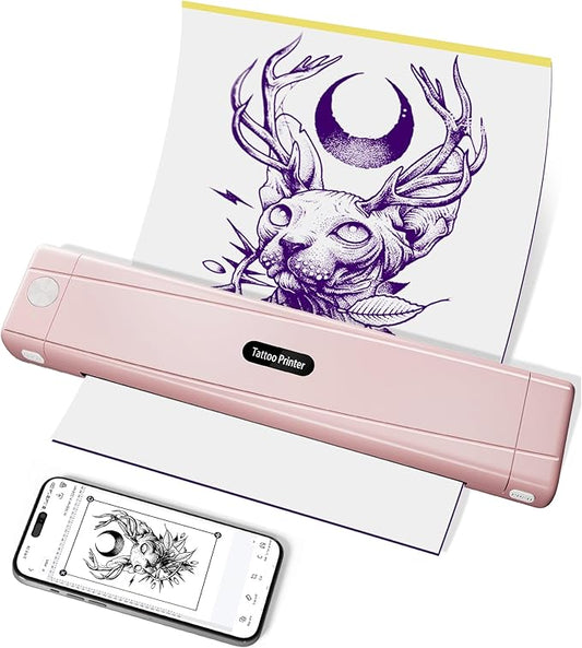 TATTMUSE 2026 New Version Tattoo Stencil Printer with 10pcs Transfer Paper, Wireless Thermal Tattoo Transfer Printer, Bluetooth Portable Tattoo Machine Compatible with Smartphone & Pad, Pink