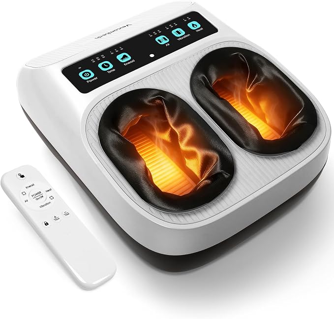 veicomtech Foot Massager with Heat, Electric Foot Massager Machine for Plantar Fasciitis Neuropathy with Remote Control, Adjustable Vibration and Compression(White)