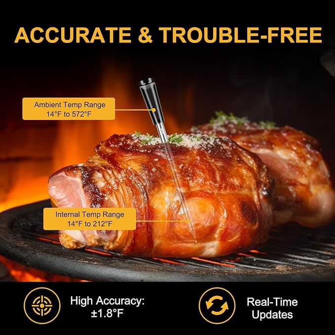 Electric Salt and Pepper Grinder Set USB Rechargeable,Wireless Bluetooth Meat Thermometer with 2 Ultra-Thin Probes,Smart Digital Food Thermometer for Grill Smoker Roast Oven, Cooking Gifts