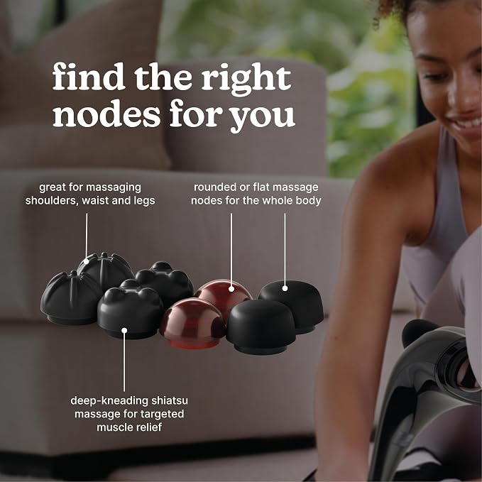 Homedics Handheld Back Massager with Heat, Deep Tissue Percussion Massager for Neck, Shoulders & Body, 4 Custom Attachment Sets, Dual Node Massage, 3 Speeds, Comfort Grip Handle, Twin Percussion Pro