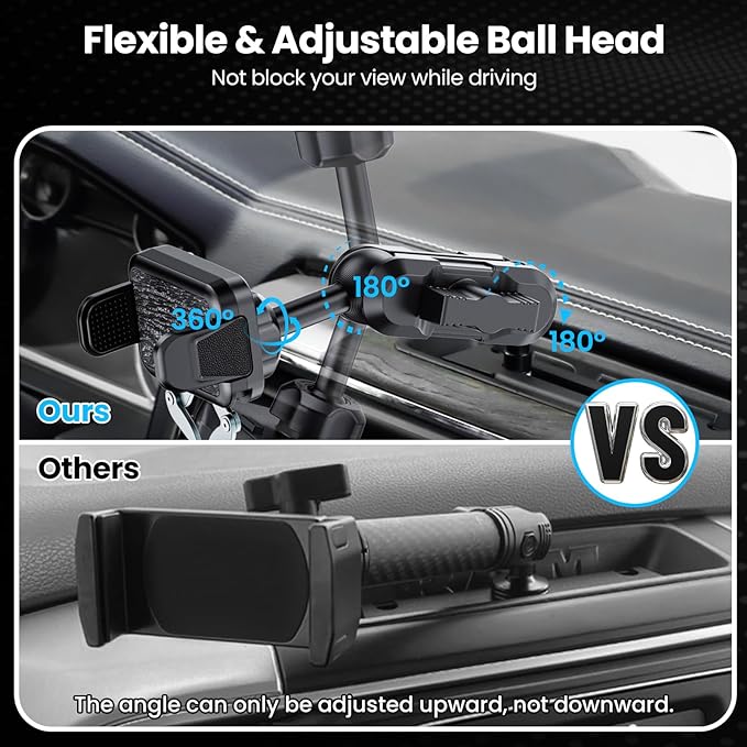 Kaishengyuan Metal Phone Mount for Ram Truck 2013-2018, Dash Mount Cell Phone Holder Compatible with RAM 1500/2500/3500 & 2019+ Classic, Metal Ball Adapter Phone Stand Arm Fit for Most Smartphones