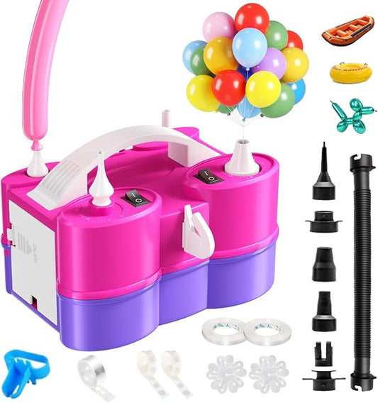 Biapian Balloon Pump Electric, 3-in-1 Portable Electric Air Pump for Balloons and Inflatables, Dual Nozzle Balloon Blower Machine for All Latex 260q Foil Balloon Inflator Deflator for Party Decoration