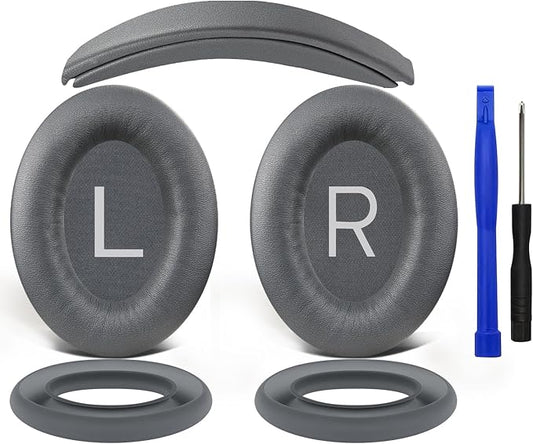 SOULWIT Replacement Kit for Bose QuietComfort 45 (QC45)/Quiet Comfort 35 (QC35, QC35II)/QC SE/QC Wireless Headphones, Ear Pads Cushions + Headband + Silicone Earpads Cover Protector - Eclipse Grey