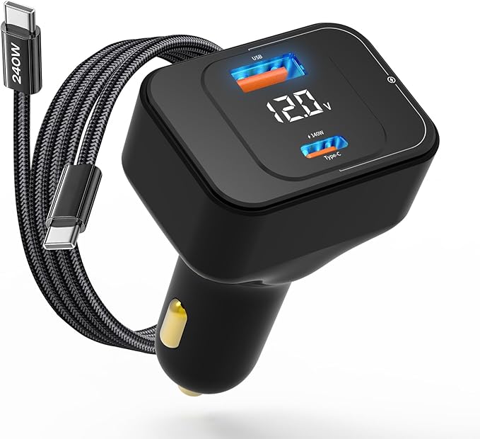 TENTECH USB C Car Charger, 170W 2-Port Superfast Car Charger Adapter,PD3.1/QC Cigarette Lighter USB C Charger for MacBook, iPhone 17/16/15, iPad, AirPods, Android,Samsung with LED Voltage Display