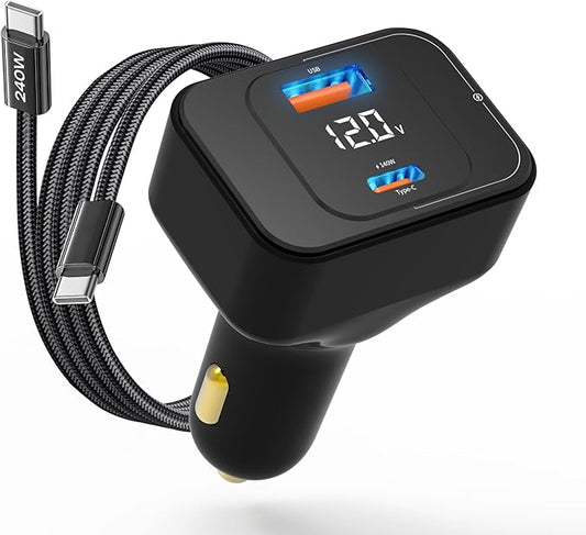 TENTECH USB C Car Charger, 170W 2-Port Superfast Car Charger Adapter,PD3.1/QC Cigarette Lighter USB C Charger for MacBook, iPhone 17/16/15, iPad, AirPods, Android,Samsung with LED Voltage Display