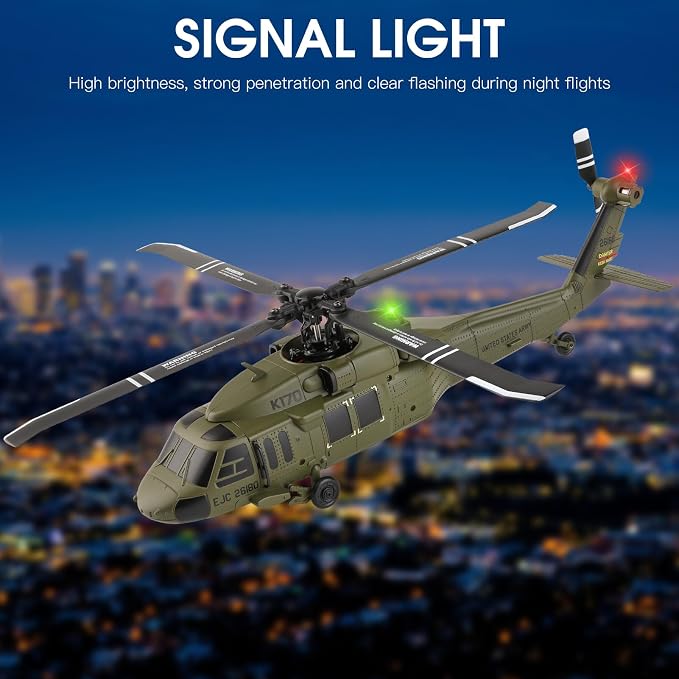 WLtoys K170 RC Helicopter, 4CH 2.4GHz Fixed-Wing Aircraft RTF with 6-Axis Gyro, One-Key Stunt & Altitude Hold, Crash-Resistant, Outdoor/Indoor Helicopter for Beginner Teens Adults