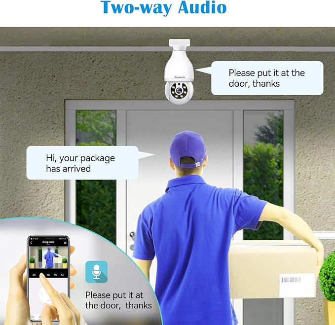 2K Light Bulb Security Camera,5G&2.4GHz WiFi 360° Motion Tracking, Color Night Vision, Alexa Compatible, Wireless WiFi Security Camera with Two-Way Audio, SD/Cloud Storage and Smart Alerts