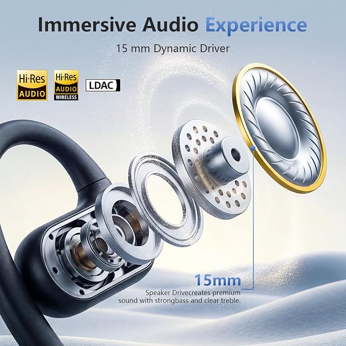 Open Ear Headphones Wireless Bluetooth 6.1, Over Ear Earbuds with Ergonomic Earhooks, 40H Playtime Sports Wireless Earbuds, IPX6 Waterproof Lightweight Running Headphones for Workout, Cycling