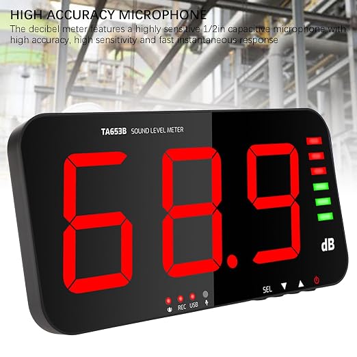 Decibel Meter Recorder Large Screen,Wall Mount Noise Sound Level Measuring Set,Data Hold, for Classroom Home Offices Factory